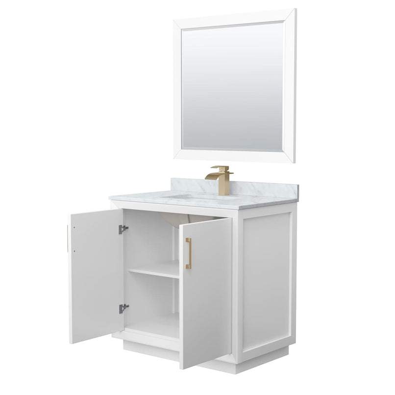 Strada 36" Free Standing Single Basin Vanity Set with Cabinet, Marble Vanity Top, and Framed Mirror - image 17