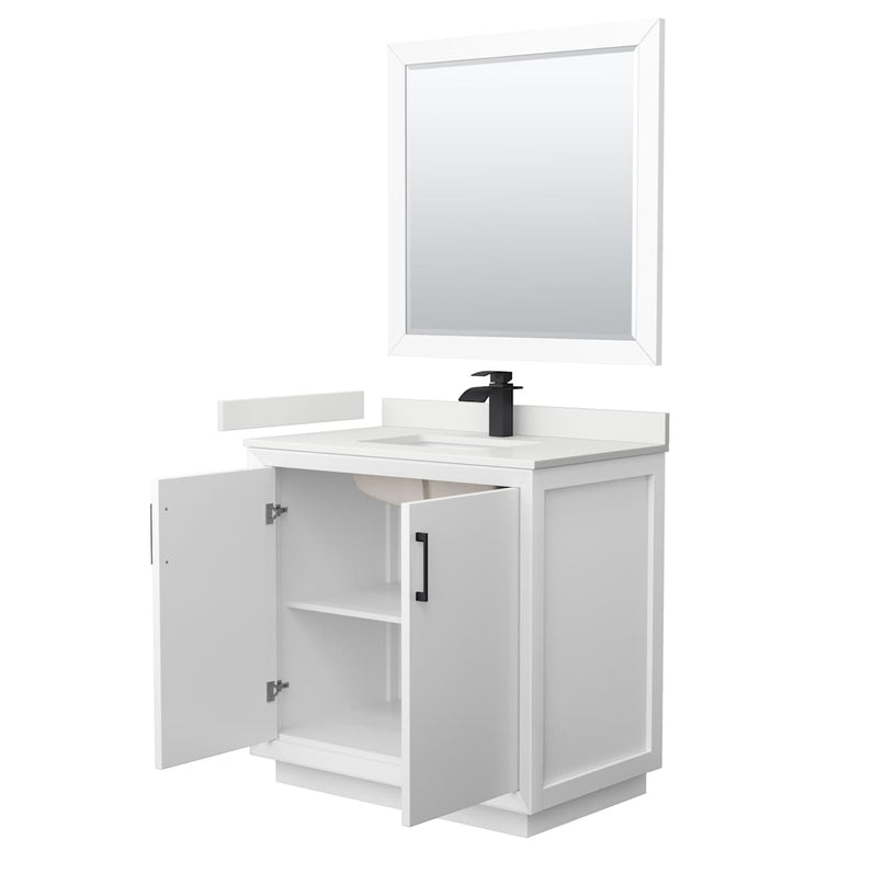 Strada 36" Free Standing Single Basin Vanity Set with Cabinet, Quartz Vanity Top, and Framed Mirror - image 11