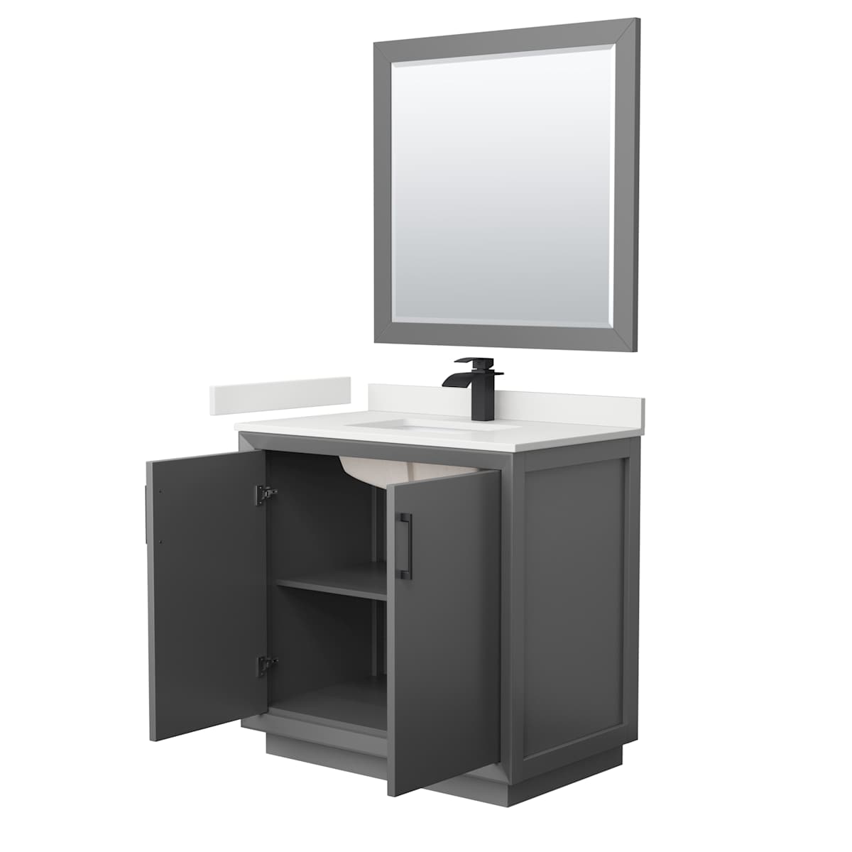 Strada 36" Free Standing Single Basin Vanity Set with Cabinet, Quartz Vanity Top, and Framed Mirror - image 16