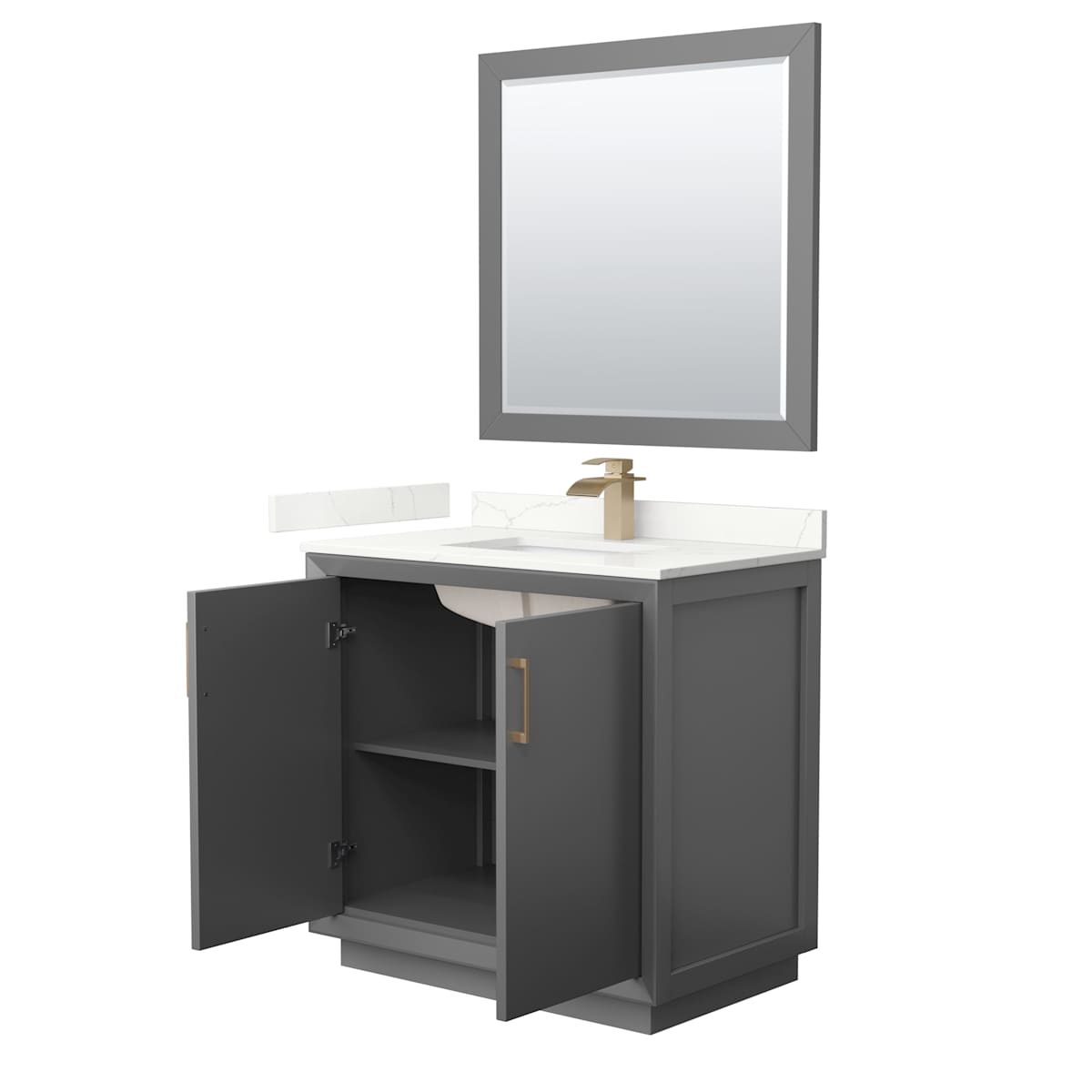 Strada 36" Free Standing Single Basin Vanity Set with Cabinet, Quartz Vanity Top, and Framed Mirror - image 17