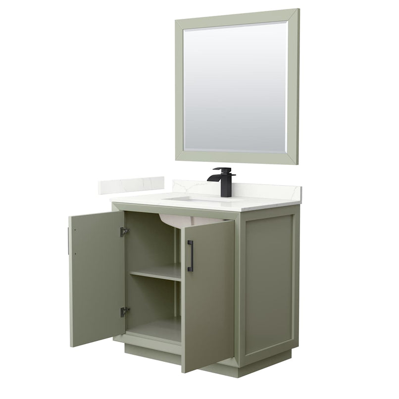 Strada 36" Free Standing Single Basin Vanity Set with Cabinet, Quartz Vanity Top, and Framed Mirror - image 20