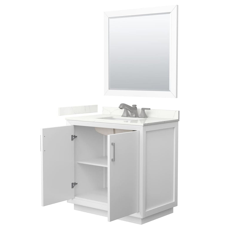 Strada 36" Free Standing Single Basin Vanity Set with Cabinet, Quartz Vanity Top, and Framed Mirror - image 2