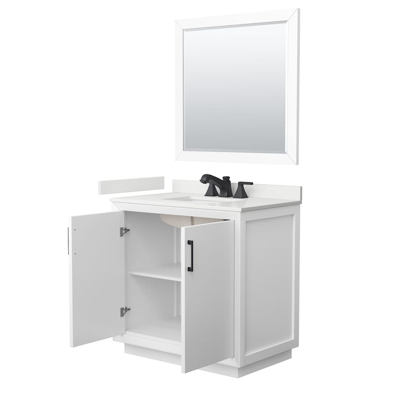 Strada 36" Free Standing Single Basin Vanity Set with Cabinet, Quartz Vanity Top, and Framed Mirror - image 10