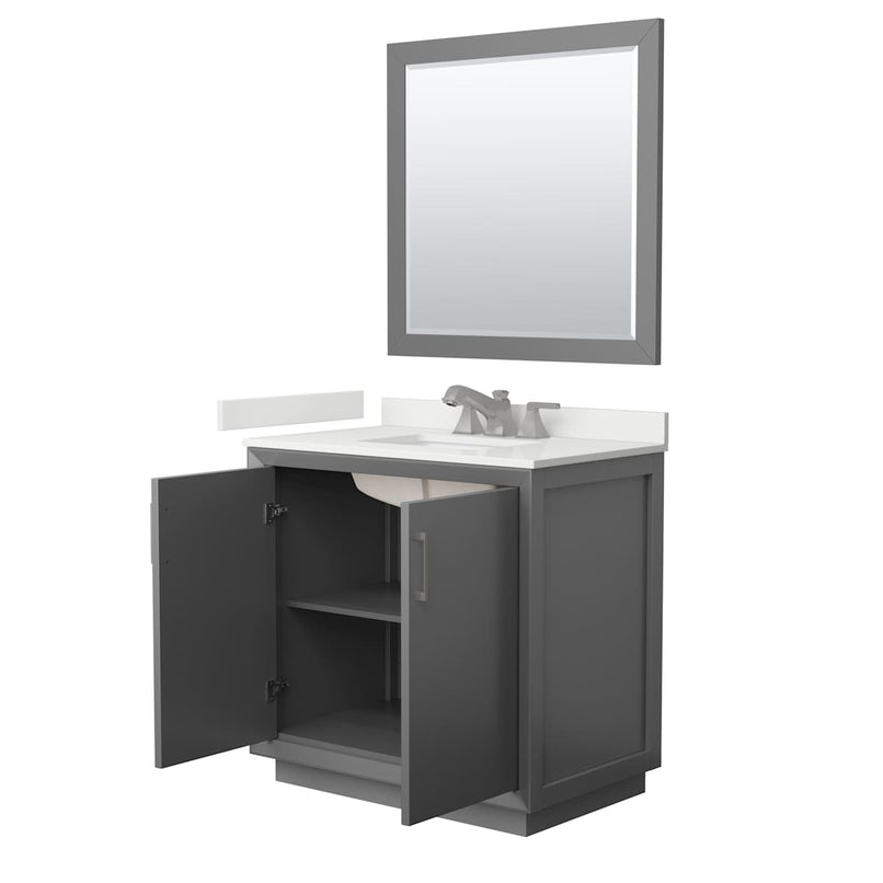Strada 36" Free Standing Single Basin Vanity Set with Cabinet, Quartz Vanity Top, and Framed Mirror - image 14