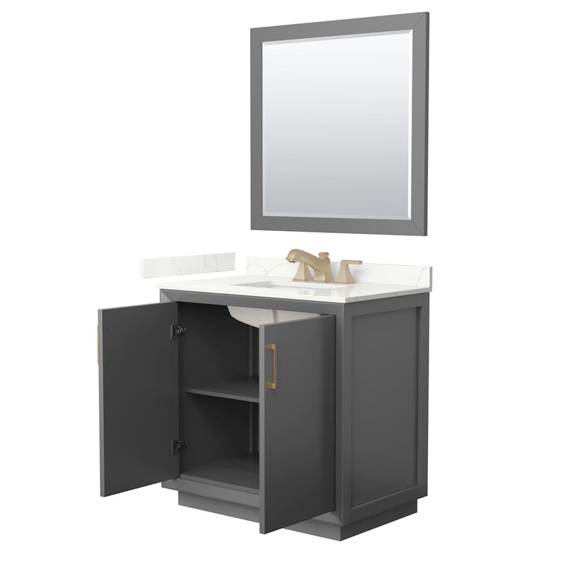 Strada 36" Free Standing Single Basin Vanity Set with Cabinet, Quartz Vanity Top, and Framed Mirror - image 16