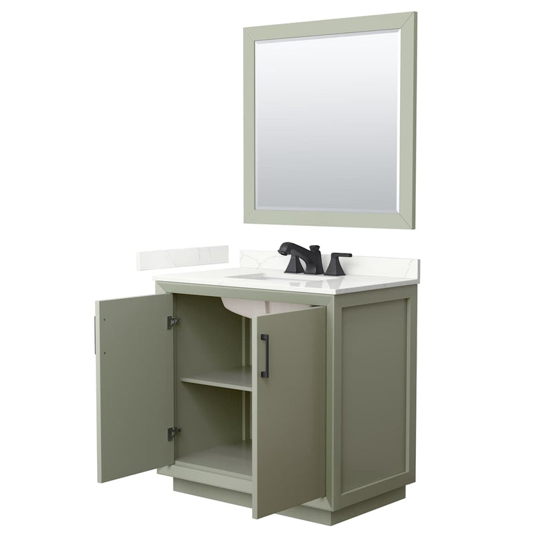 Strada 36" Free Standing Single Basin Vanity Set with Cabinet, Quartz Vanity Top, and Framed Mirror - image 19