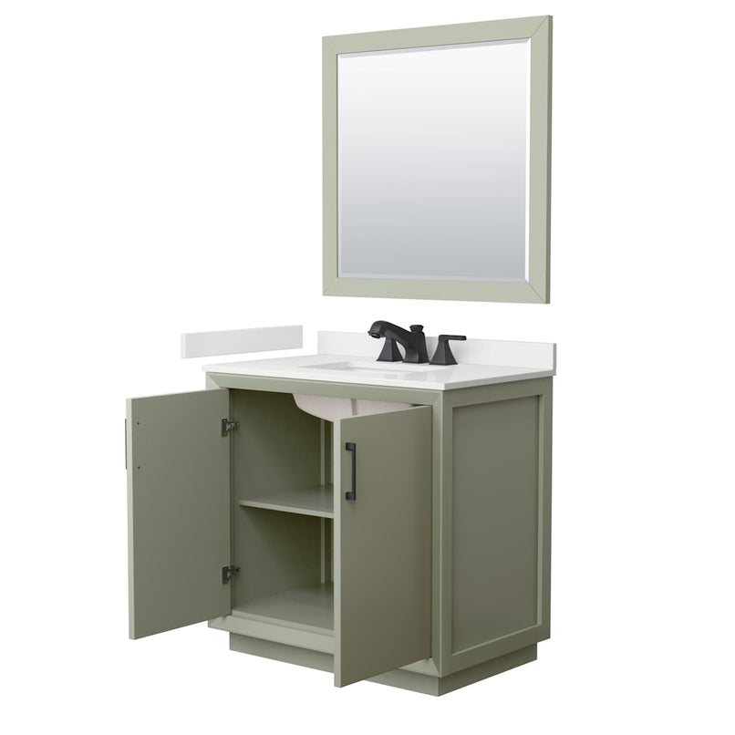 Strada 36" Free Standing Single Basin Vanity Set with Cabinet, Quartz Vanity Top, and Framed Mirror - image 20