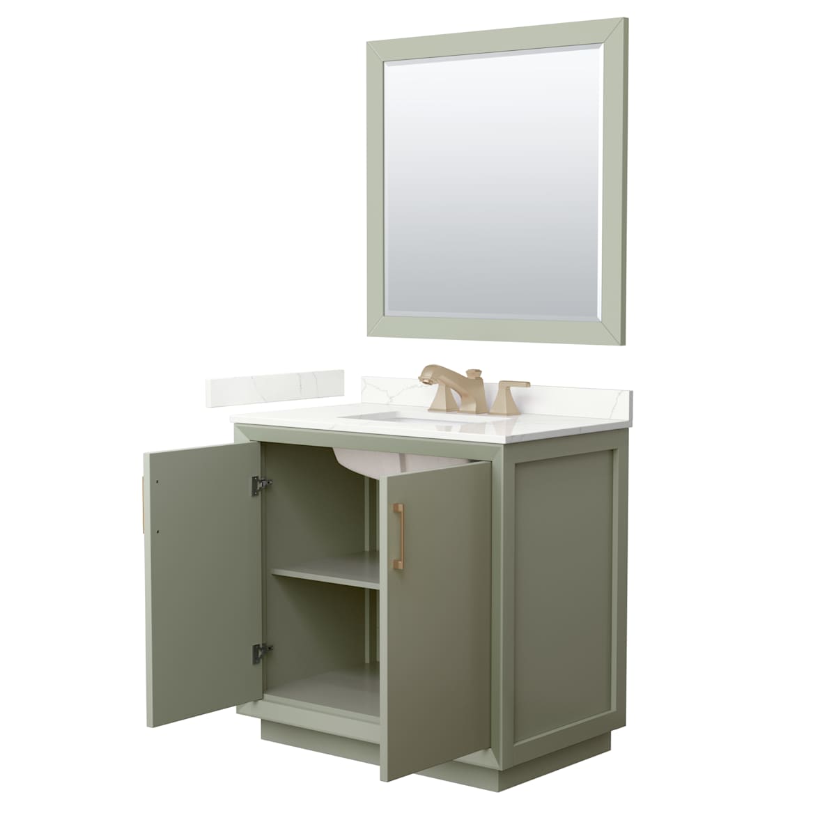 Strada 36" Free Standing Single Basin Vanity Set with Cabinet, Quartz Vanity Top, and Framed Mirror - image 21
