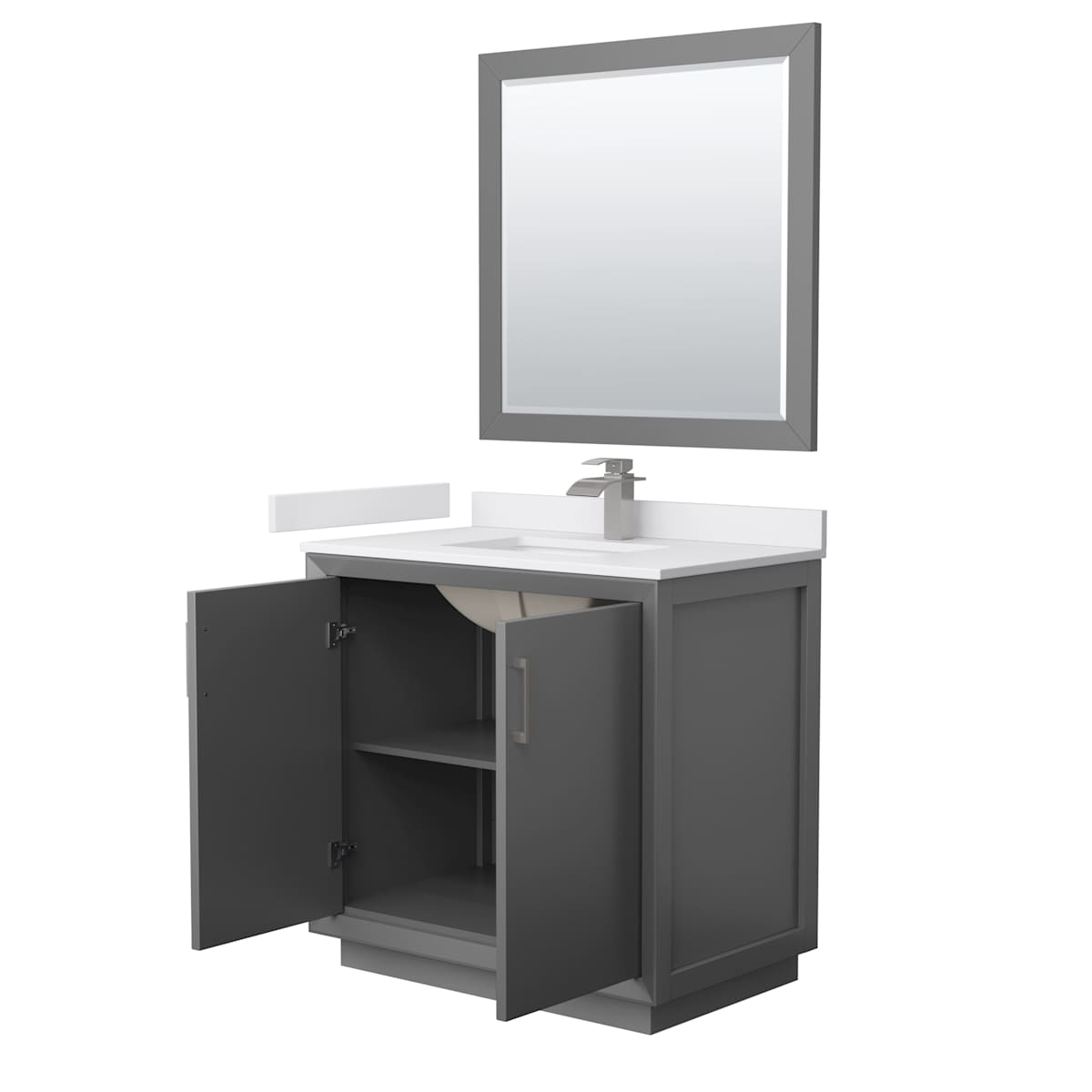 Strada 36" Free Standing Single Basin Vanity Set with Cabinet, Cultured Marble Vanity Top, and Framed Mirror
