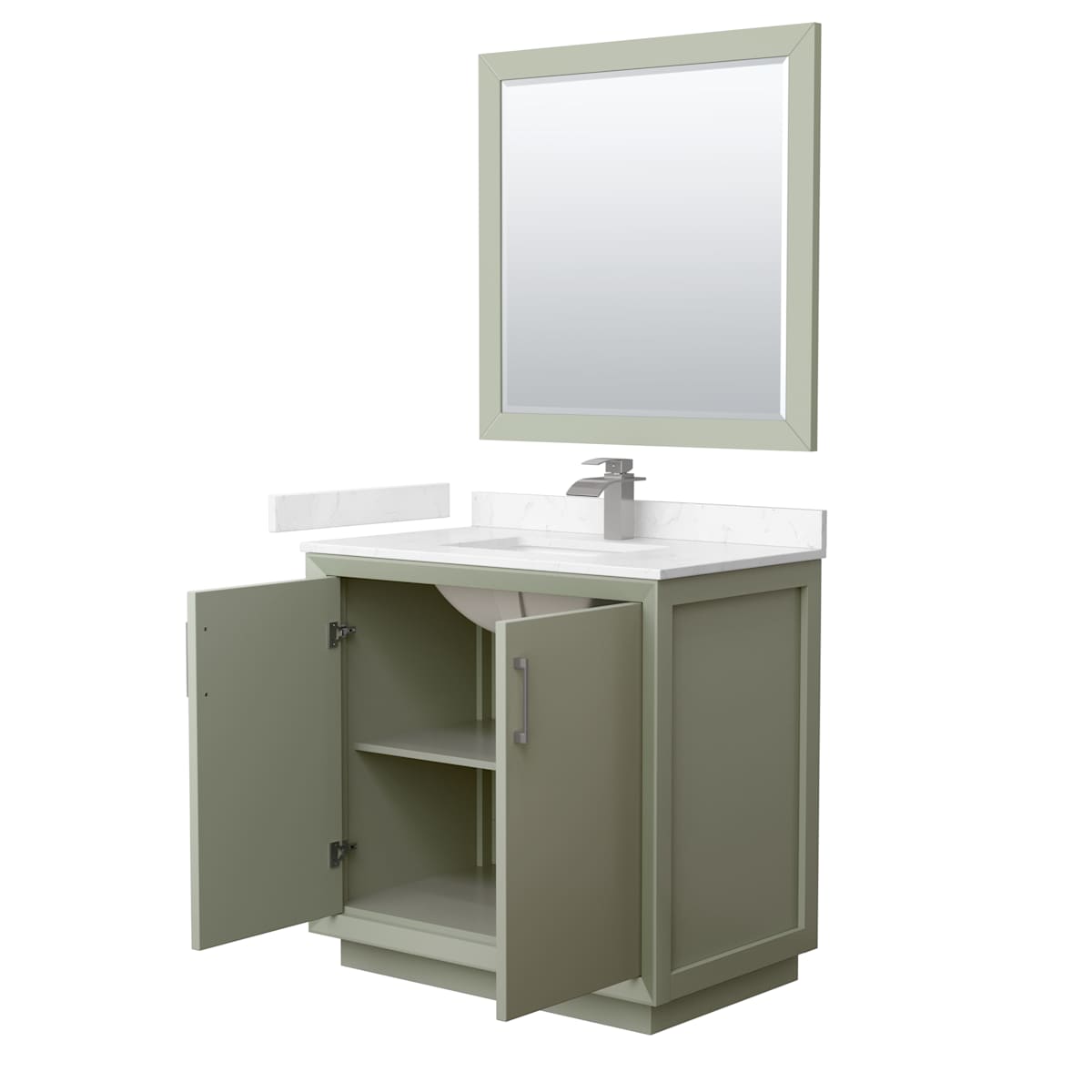 Strada 36" Free Standing Single Basin Vanity Set with Cabinet, Cultured Marble Vanity Top, and Framed Mirror