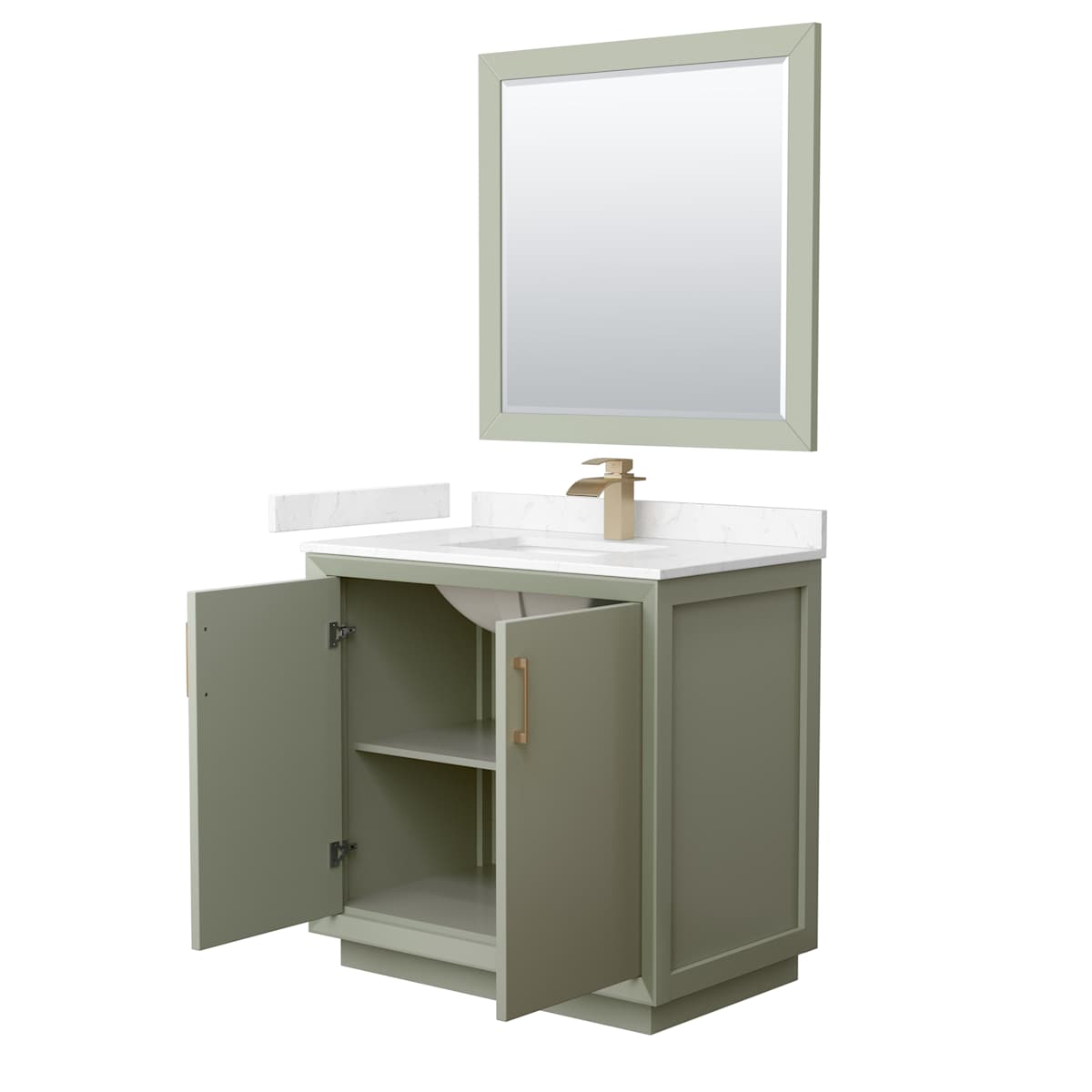 Strada 36" Free Standing Single Basin Vanity Set with Cabinet, Cultured Marble Vanity Top, and Framed Mirror - image 14