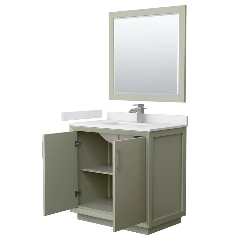 Strada 36" Free Standing Single Basin Vanity Set with Cabinet, Cultured Marble Vanity Top, and Framed Mirror - image 15