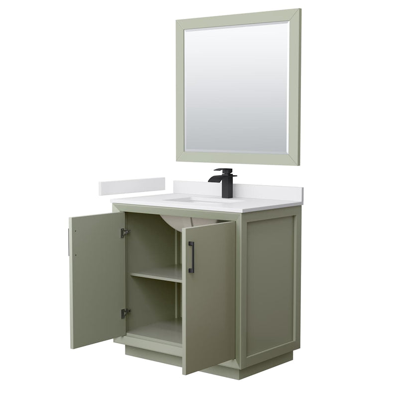 Strada 36" Free Standing Single Basin Vanity Set with Cabinet, Cultured Marble Vanity Top, and Framed Mirror - image 16