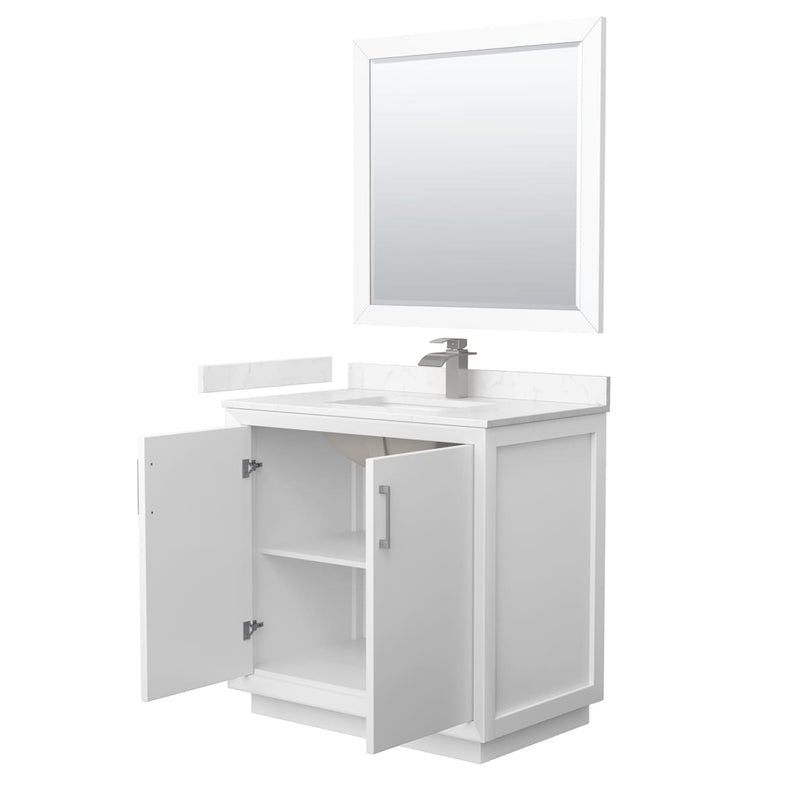 Strada 36" Free Standing Single Basin Vanity Set with Cabinet, Cultured Marble Vanity Top, and Framed Mirror - image 17