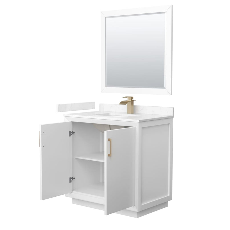 Strada 36" Free Standing Single Basin Vanity Set with Cabinet, Cultured Marble Vanity Top, and Framed Mirror - image 19