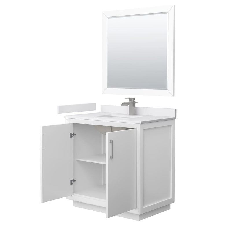 Strada 36" Free Standing Single Basin Vanity Set with Cabinet, Cultured Marble Vanity Top, and Framed Mirror - image 20
