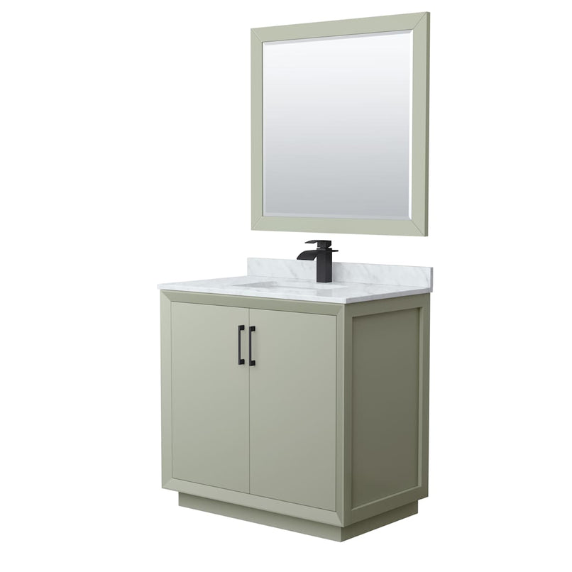 Strada 36" Free Standing Single Basin Vanity Set with Cabinet, Marble Vanity Top, and Framed Mirror - image 1