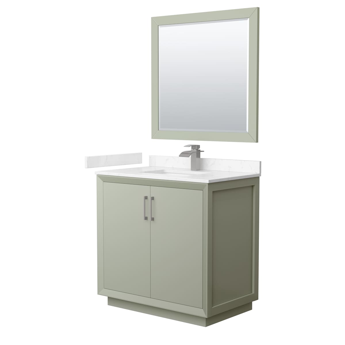 Strada 36" Free Standing Single Basin Vanity Set with Cabinet, Cultured Marble Vanity Top, and Framed Mirror
