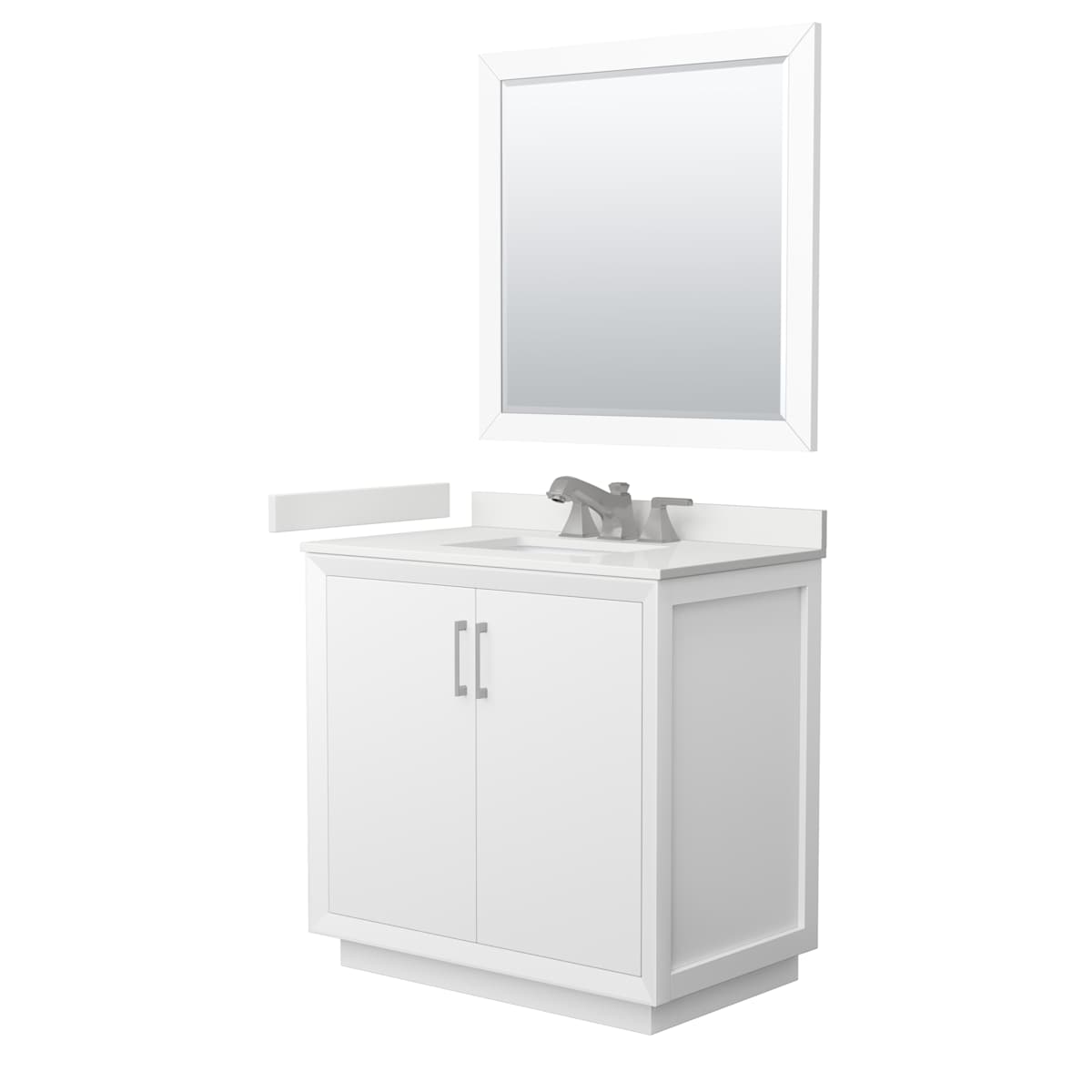 Strada 36" Free Standing Single Basin Vanity Set with Cabinet, Quartz Vanity Top, and Framed Mirror