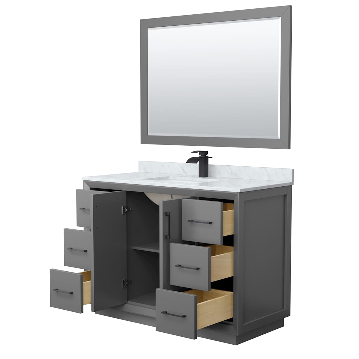 Strada 48" Free Standing Single Basin Vanity Set with Cabinet, Marble Vanity Top, and Framed Mirror