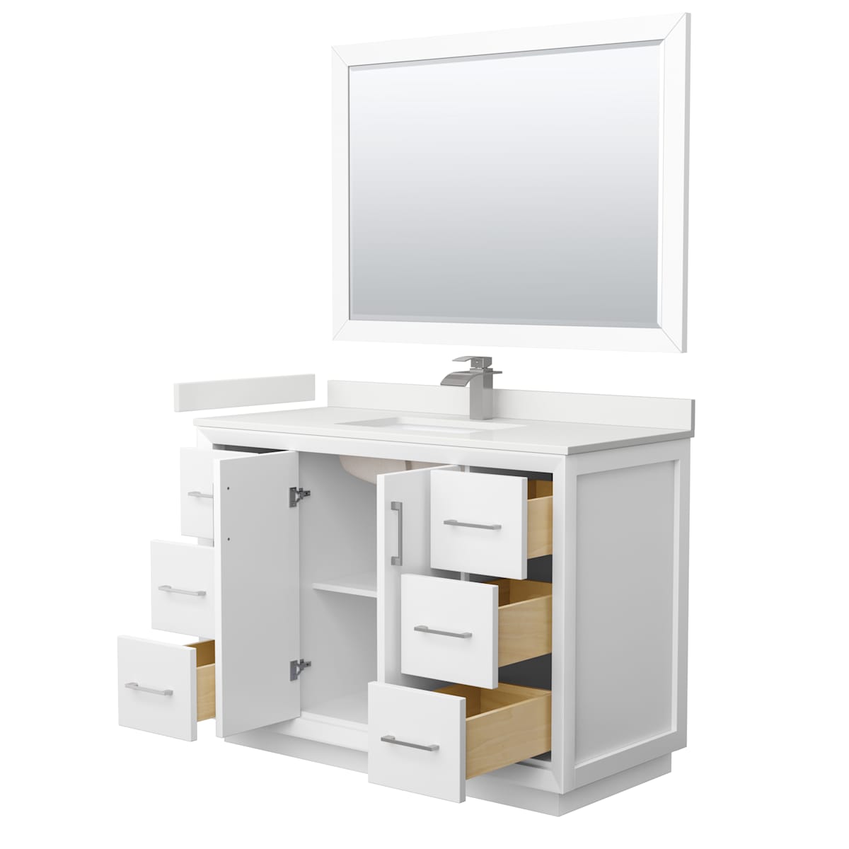 Strada 48" Free Standing Single Basin Vanity Set with Cabinet, Quartz Vanity Top, and Framed Mirror - image 9