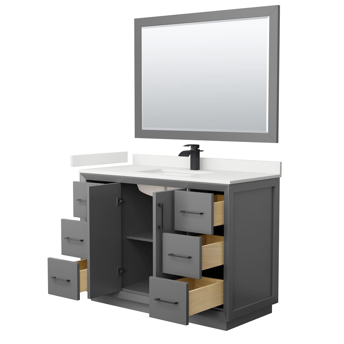 Strada 48" Free Standing Single Basin Vanity Set with Cabinet, Quartz Vanity Top, and Framed Mirror - image 14
