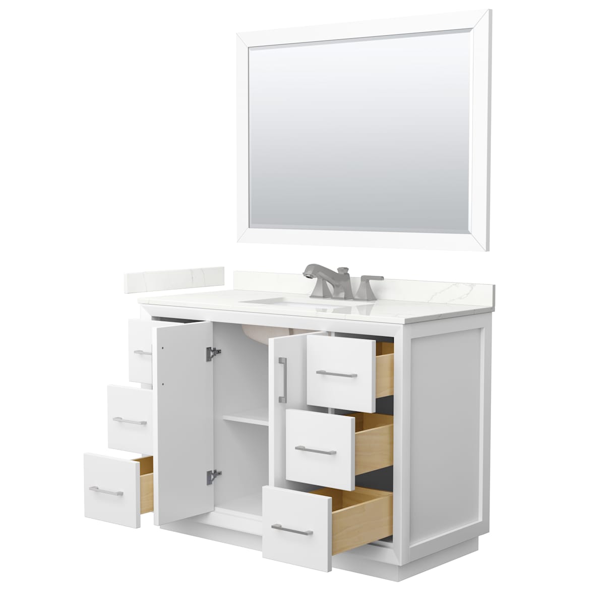 Strada 48" Free Standing Single Basin Vanity Set with Cabinet, Quartz Vanity Top, and Framed Mirror - image 2