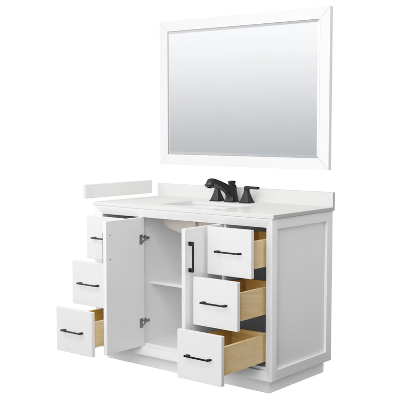 Strada 48" Free Standing Single Basin Vanity Set with Cabinet, Quartz Vanity Top, and Framed Mirror - image 10