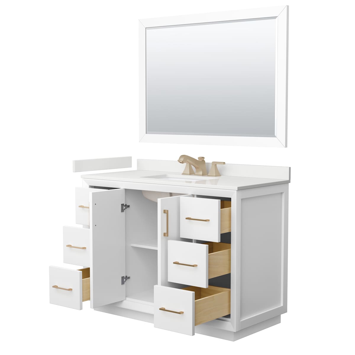 Strada 48" Free Standing Single Basin Vanity Set with Cabinet, Quartz Vanity Top, and Framed Mirror