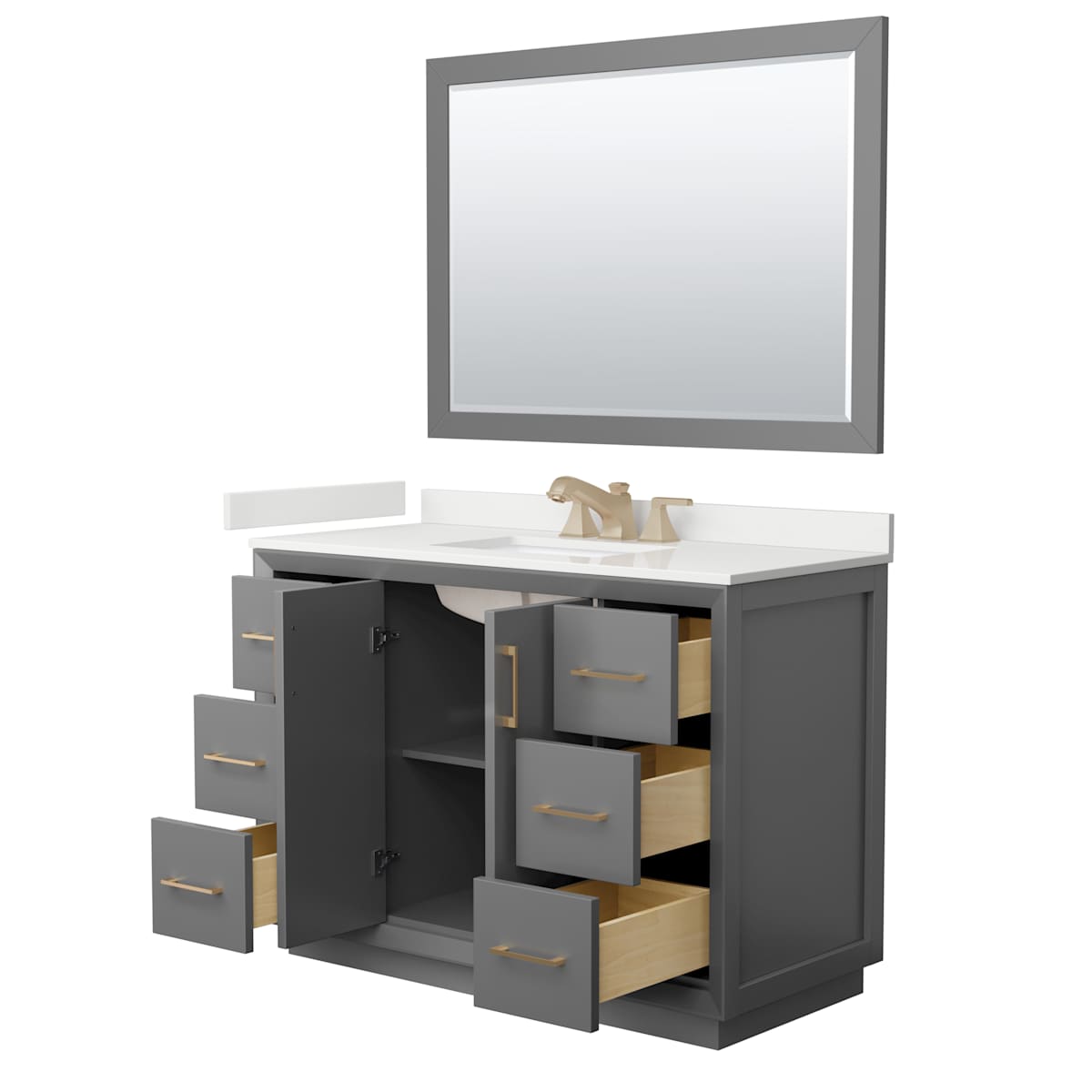 Strada 48" Free Standing Single Basin Vanity Set with Cabinet, Quartz Vanity Top, and Framed Mirror - image 16