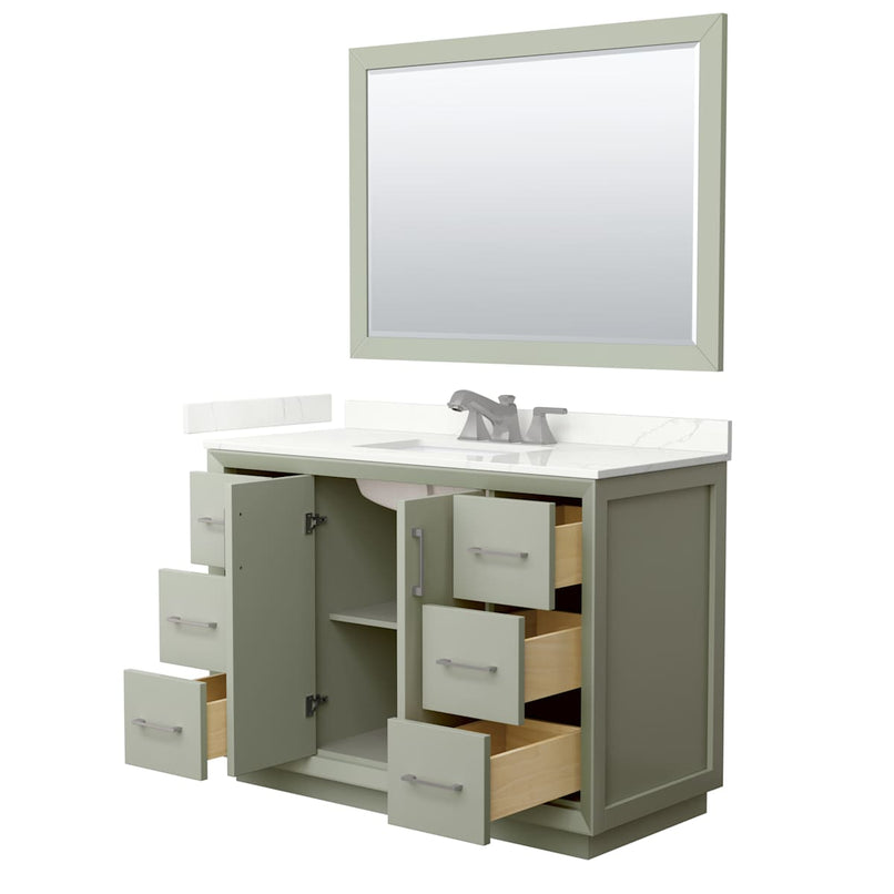 Strada 48" Free Standing Single Basin Vanity Set with Cabinet, Quartz Vanity Top, and Framed Mirror - image 17