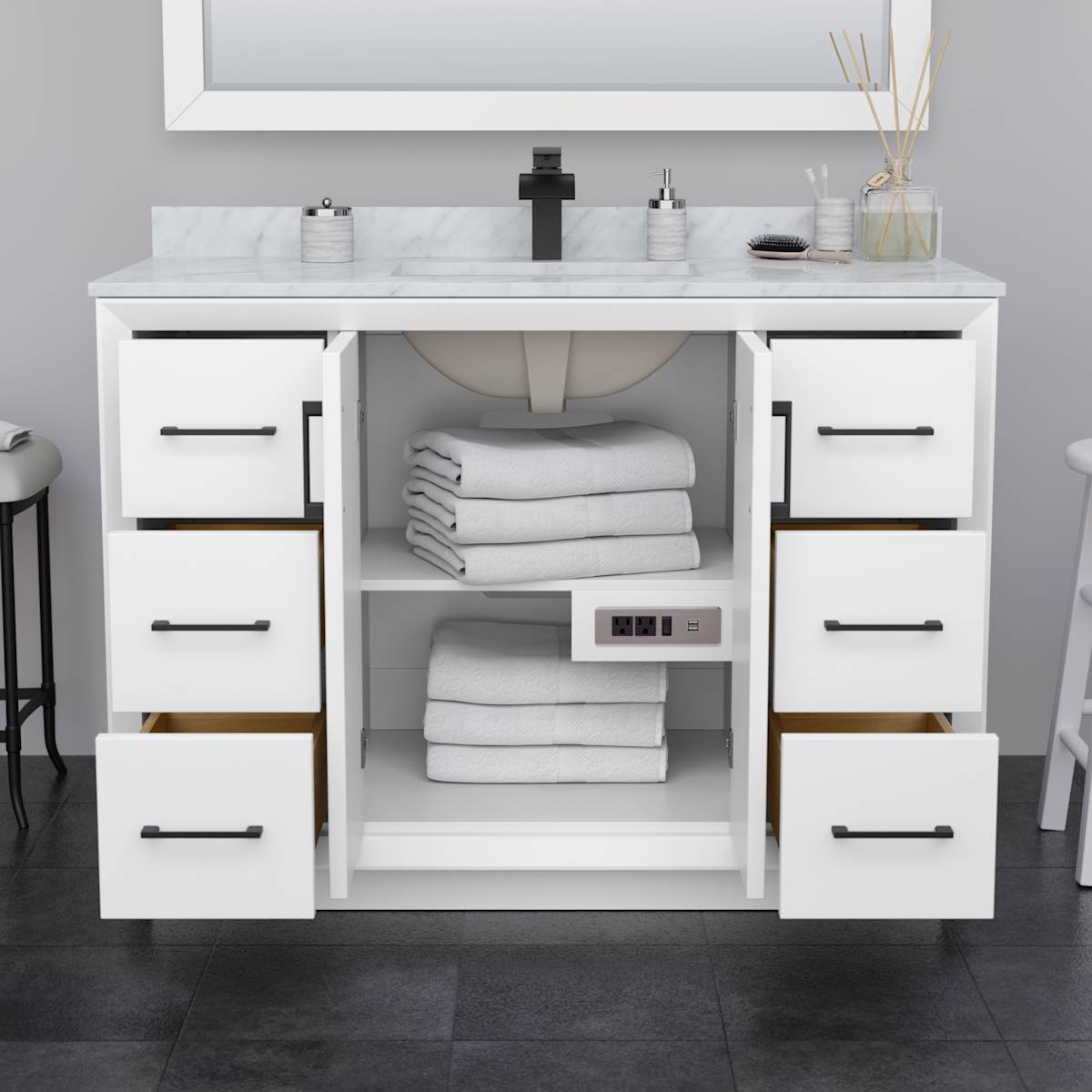 Strada 48" Free Standing Single Basin Vanity Set with Cabinet and Quartz Vanity Top - image 3
