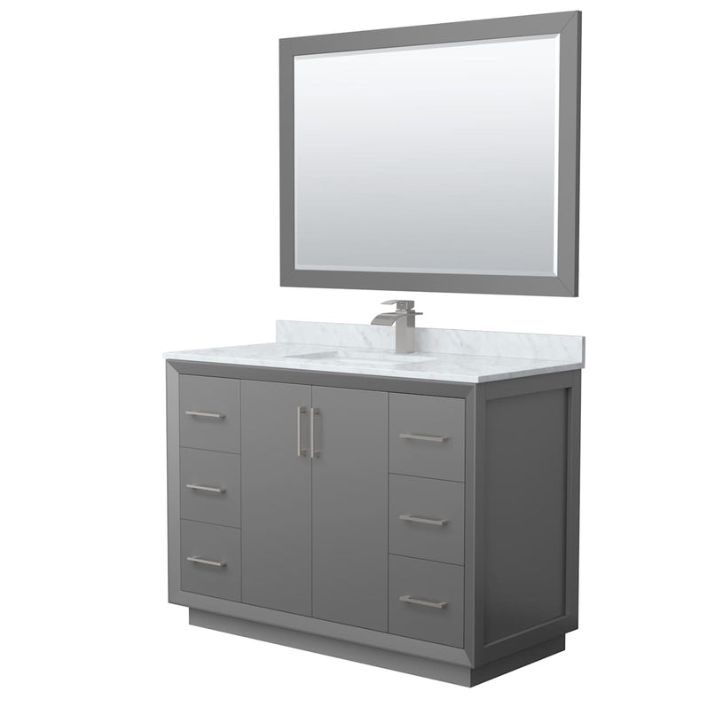 Strada 48" Free Standing Single Basin Vanity Set with Cabinet, Marble Vanity Top, and Framed Mirror - image 1