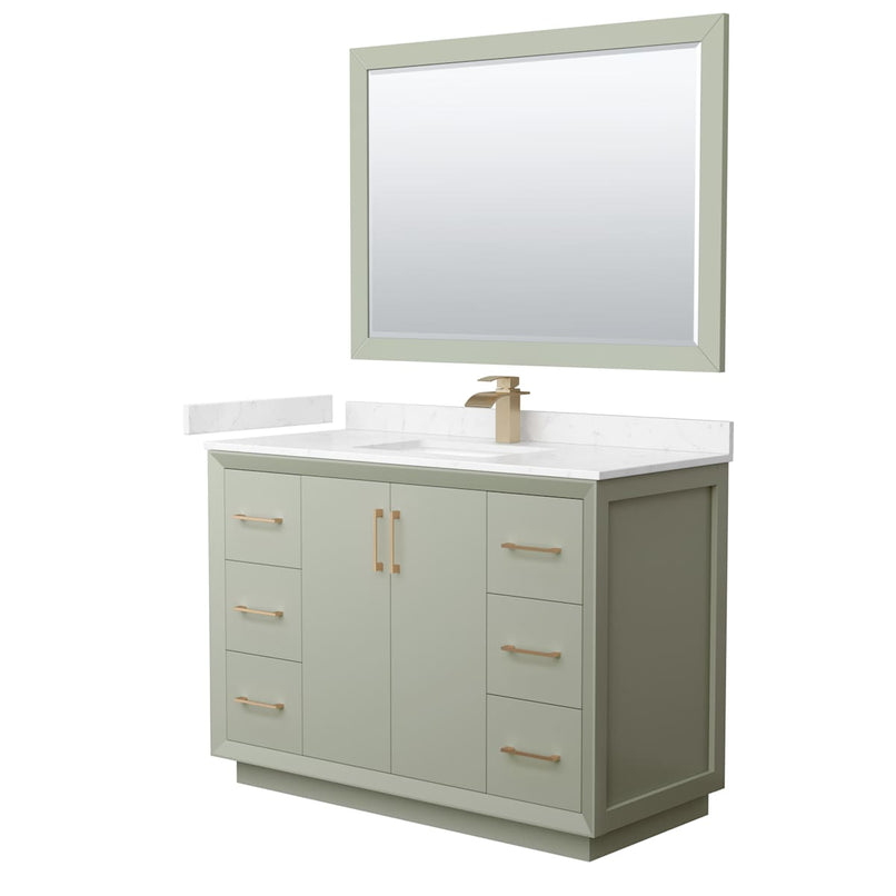 Strada 48" Free Standing Single Basin Vanity Set with Cabinet, Cultured Marble Vanity Top, and Framed Mirror - image 1