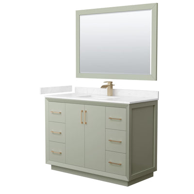 Strada 48" Free Standing Single Basin Vanity Set with Cabinet, Cultured Marble Vanity Top, and Framed Mirror - image 1