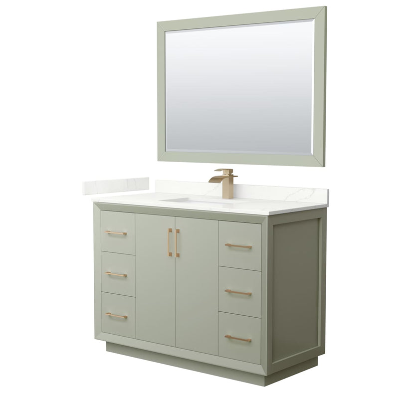 Strada 48" Free Standing Single Basin Vanity Set with Cabinet, Quartz Vanity Top, and Framed Mirror - image 1