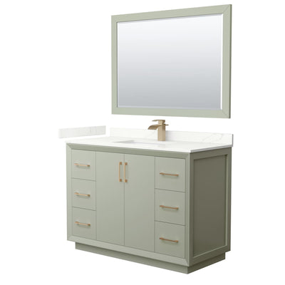 Strada 48" Free Standing Single Basin Vanity Set with Cabinet, Quartz Vanity Top, and Framed Mirror - image 1