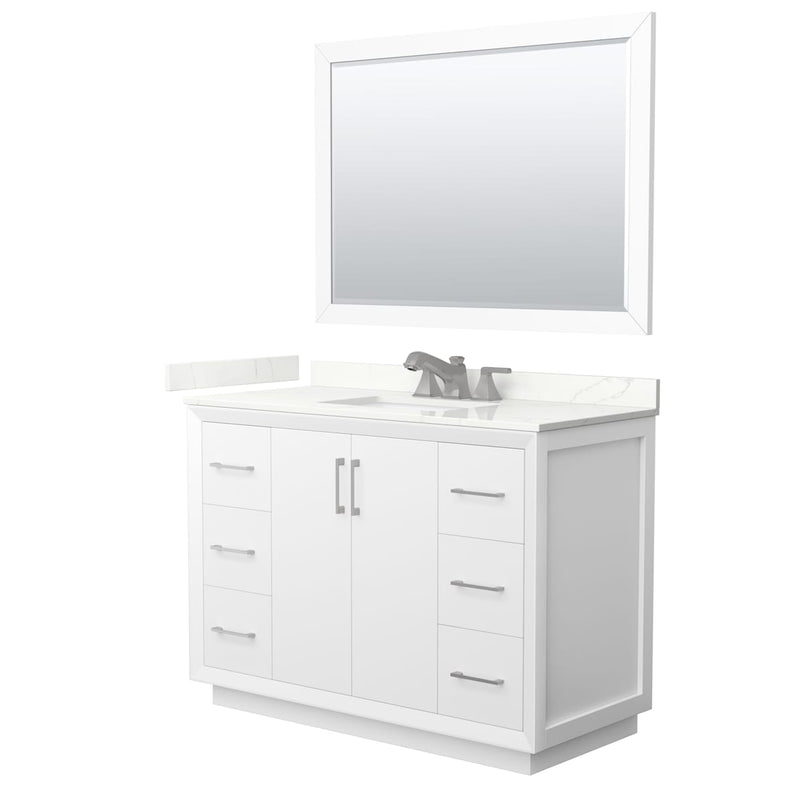 Strada 48" Free Standing Single Basin Vanity Set with Cabinet, Quartz Vanity Top, and Framed Mirror - image 1