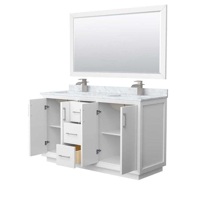 Strada 60" Free Standing Double Basin Vanity Set with Cabinet, Marble Vanity Top, and Framed Mirror - image 14
