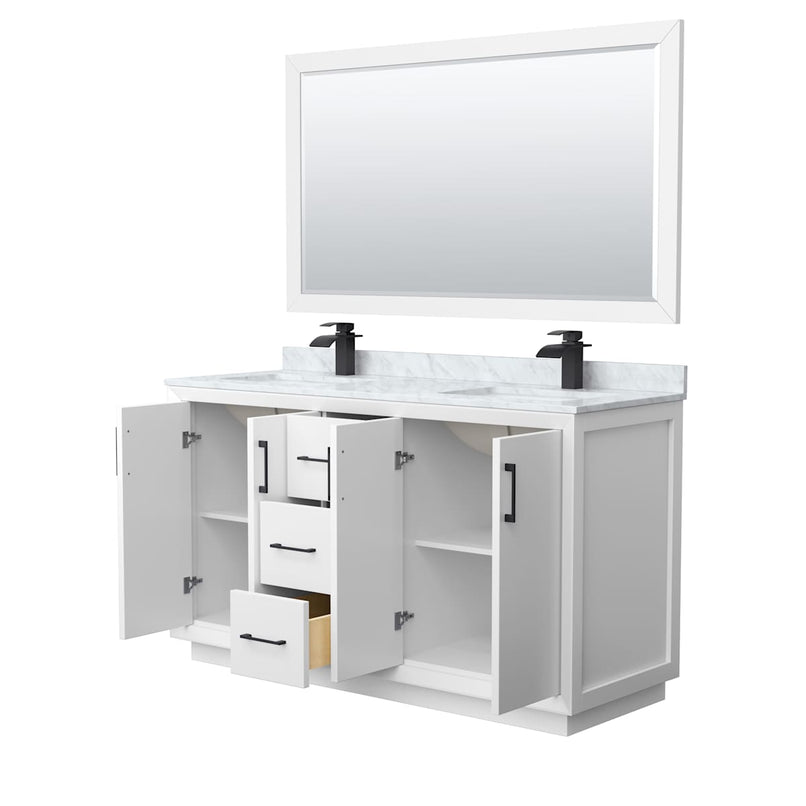 Strada 60" Free Standing Double Basin Vanity Set with Cabinet, Marble Vanity Top, and Framed Mirror - image 16