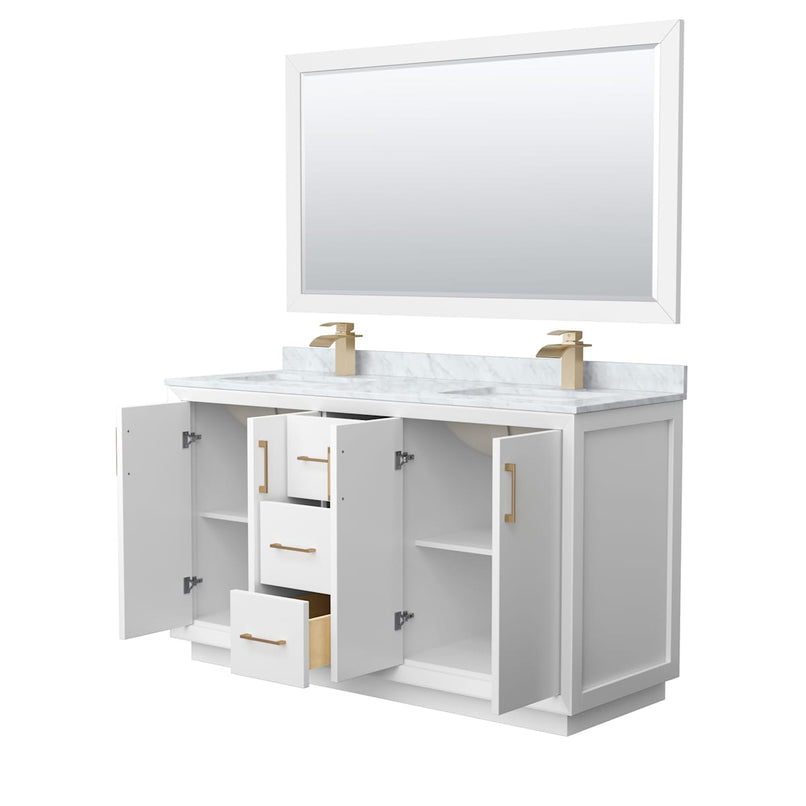 Strada 60" Free Standing Double Basin Vanity Set with Cabinet, Marble Vanity Top, and Framed Mirror - image 17