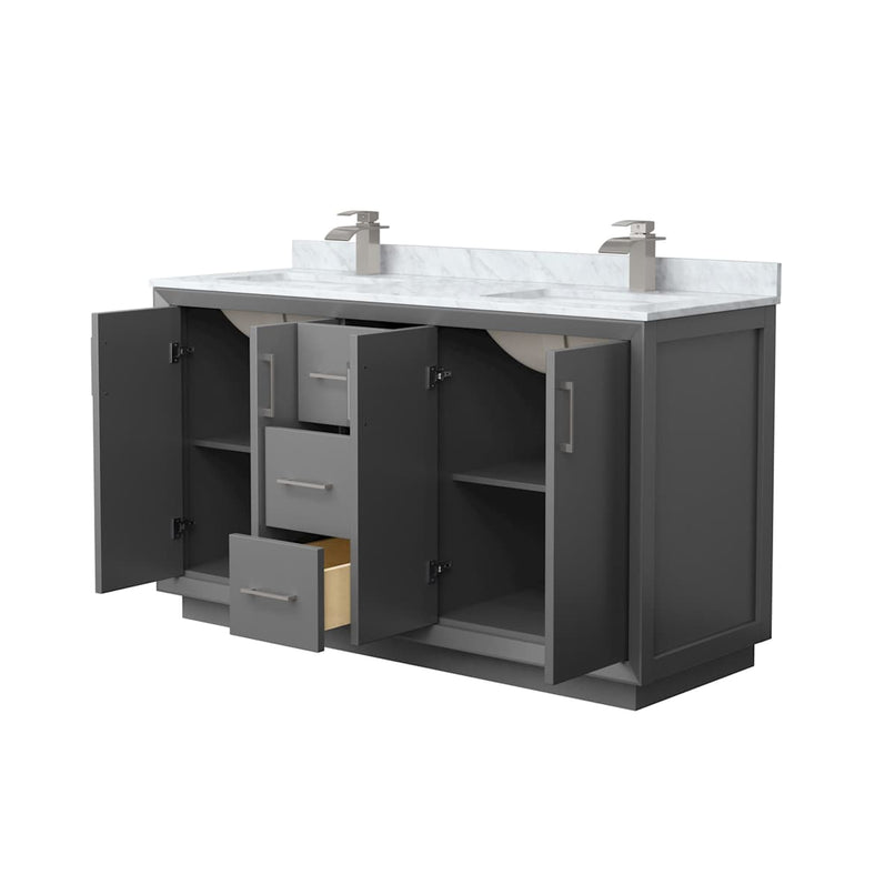 Strada 60" Free Standing Double Basin Vanity Set with Cabinet and Marble Vanity Top - image 2