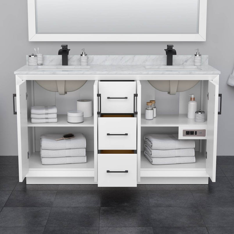 Strada 60" Free Standing Double Basin Vanity Set with Cabinet and Marble Vanity Top - image 3
