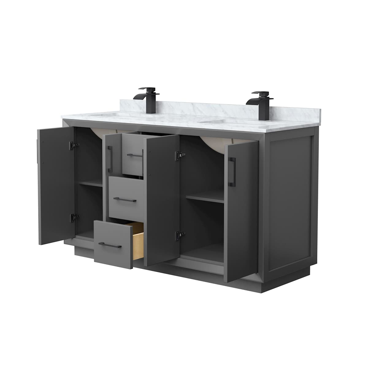 Strada 60" Free Standing Double Basin Vanity Set with Cabinet and Marble Vanity Top