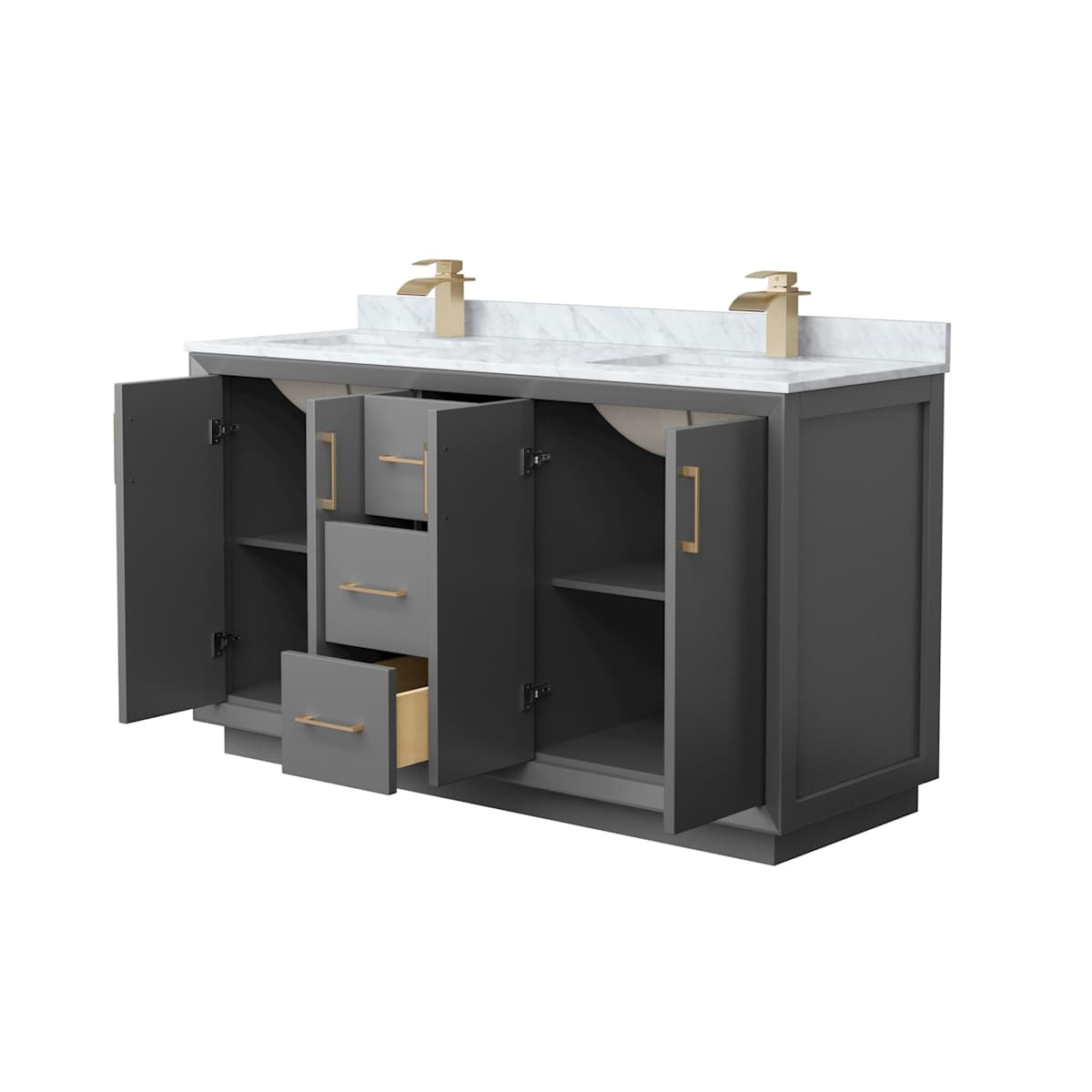 Strada 60" Free Standing Double Basin Vanity Set with Cabinet and Marble Vanity Top