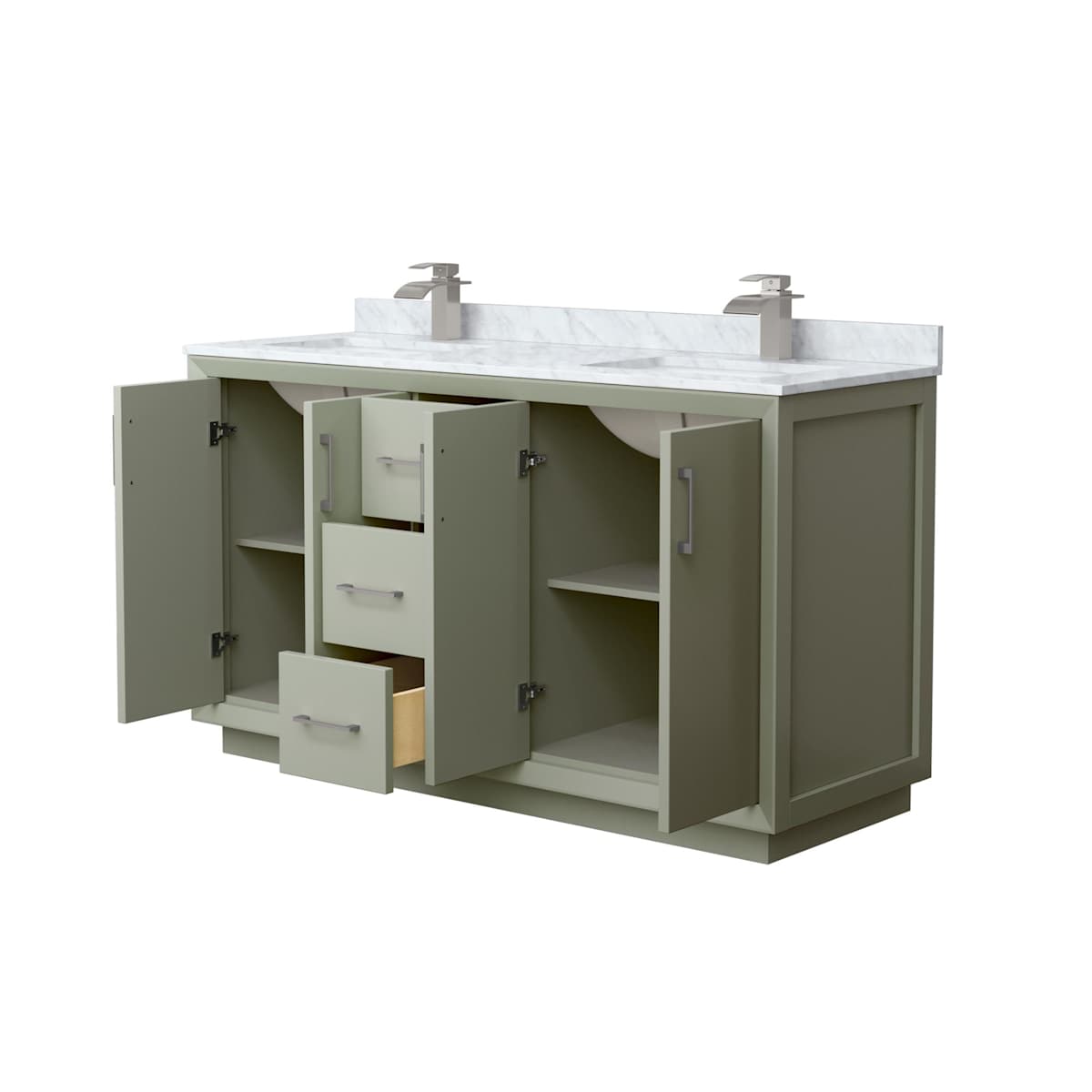 Strada 60" Free Standing Double Basin Vanity Set with Cabinet and Marble Vanity Top