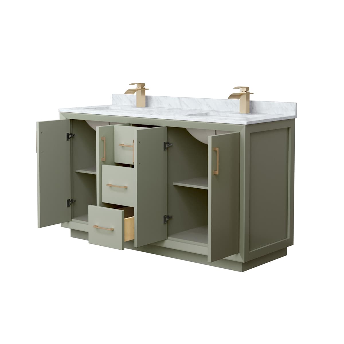 Strada 60" Free Standing Double Basin Vanity Set with Cabinet and Marble Vanity Top - image 11