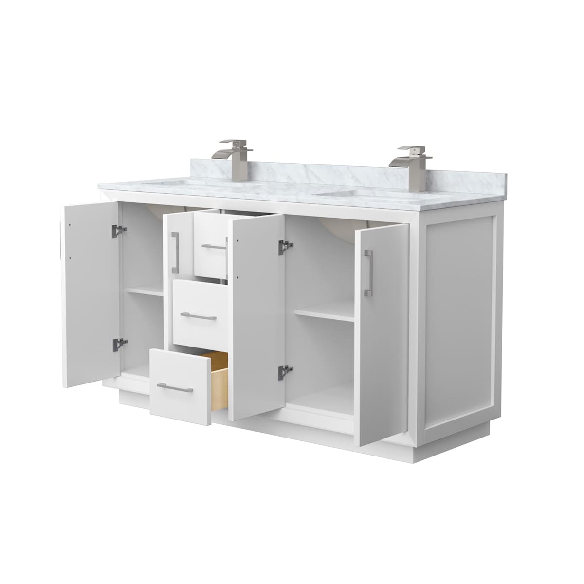 Strada 60" Free Standing Double Basin Vanity Set with Cabinet and Marble Vanity Top - image 12