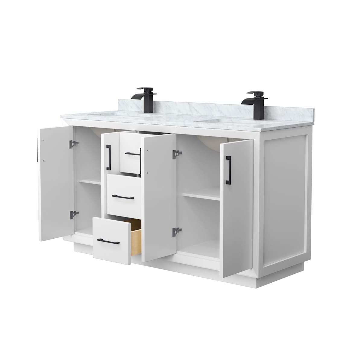 Strada 60" Free Standing Double Basin Vanity Set with Cabinet and Marble Vanity Top - image 13