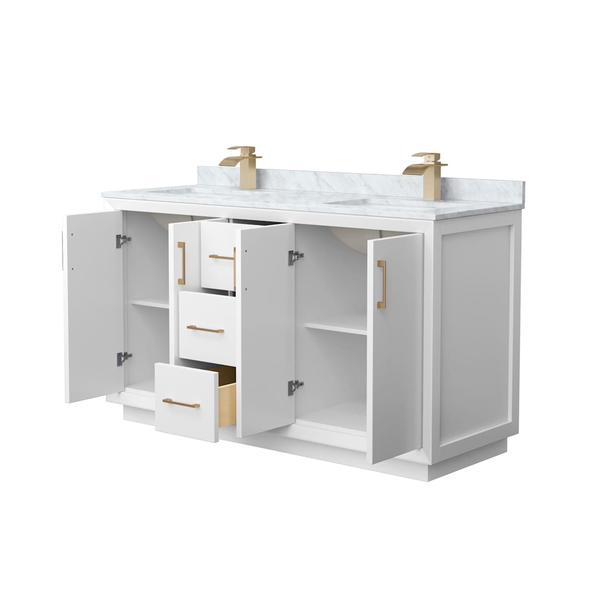 Strada 60" Free Standing Double Basin Vanity Set with Cabinet and Marble Vanity Top - image 14